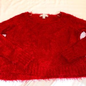Decree Fuzzy Crop Sweater in Red.
